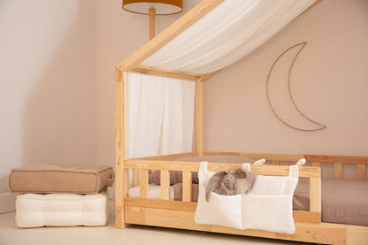Organisateur de lit pour bébé – Pochette de rangement blanche à pois dorés