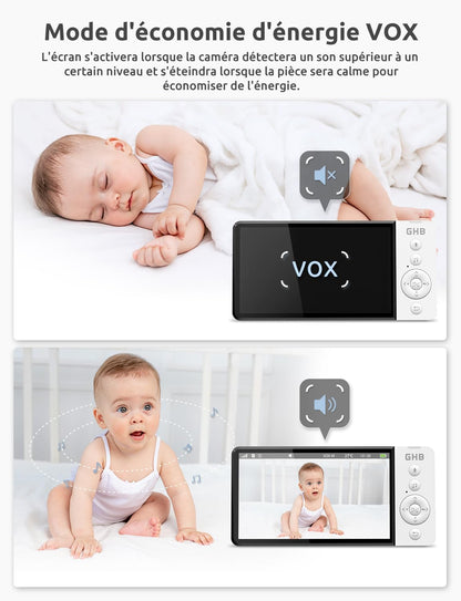 GHB Babyphone Vidéo 5" HD 720p avec Caméra, VOX & Capteur Température