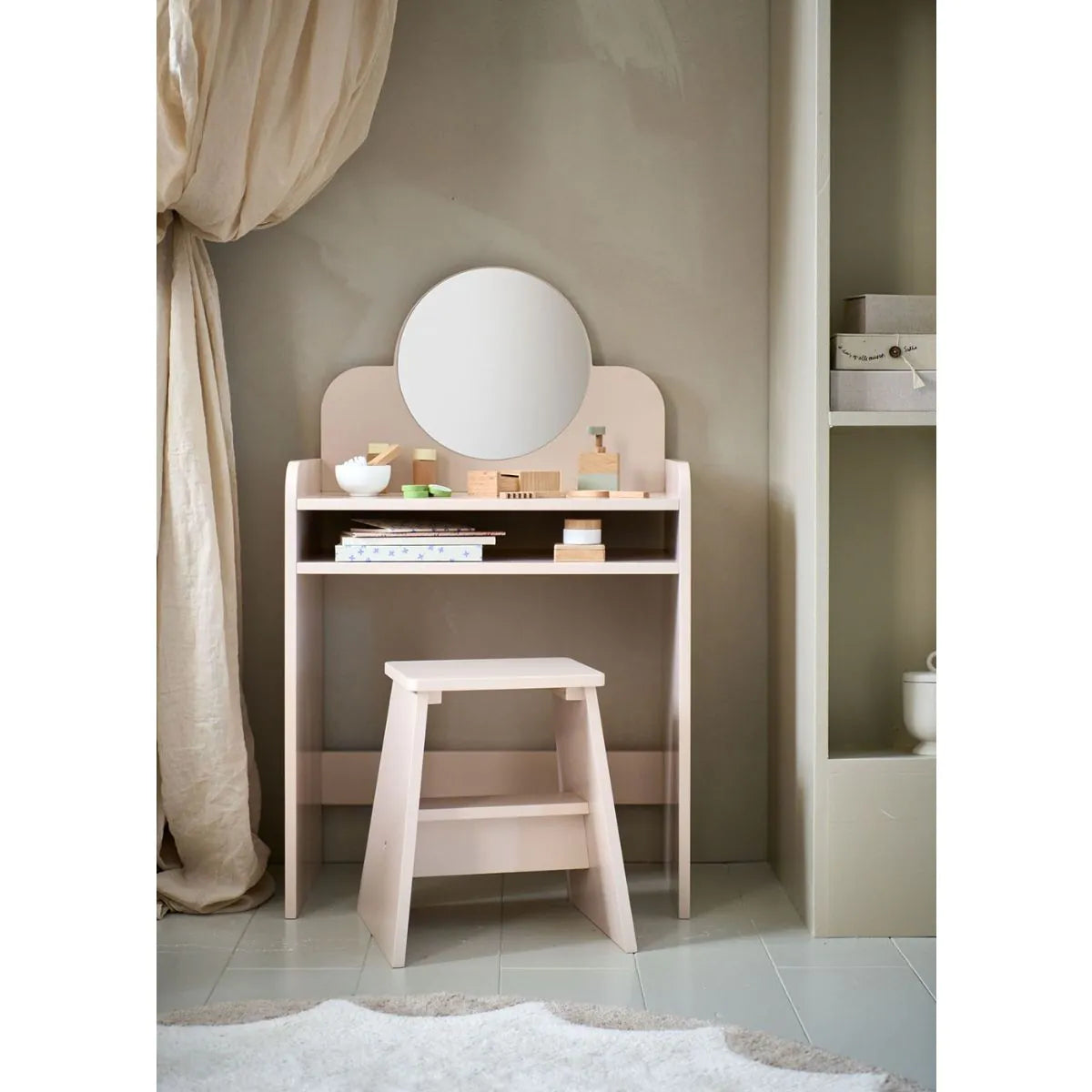 Coiffeuse pour Enfant en Bois avec Chaise Incluse – Couleur Rose