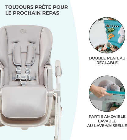 Kinderkraft YUMMY Chaise Haute Bébé Réglable avec Plateau et Repose-Pieds – Gris, jusqu’à 15 kg