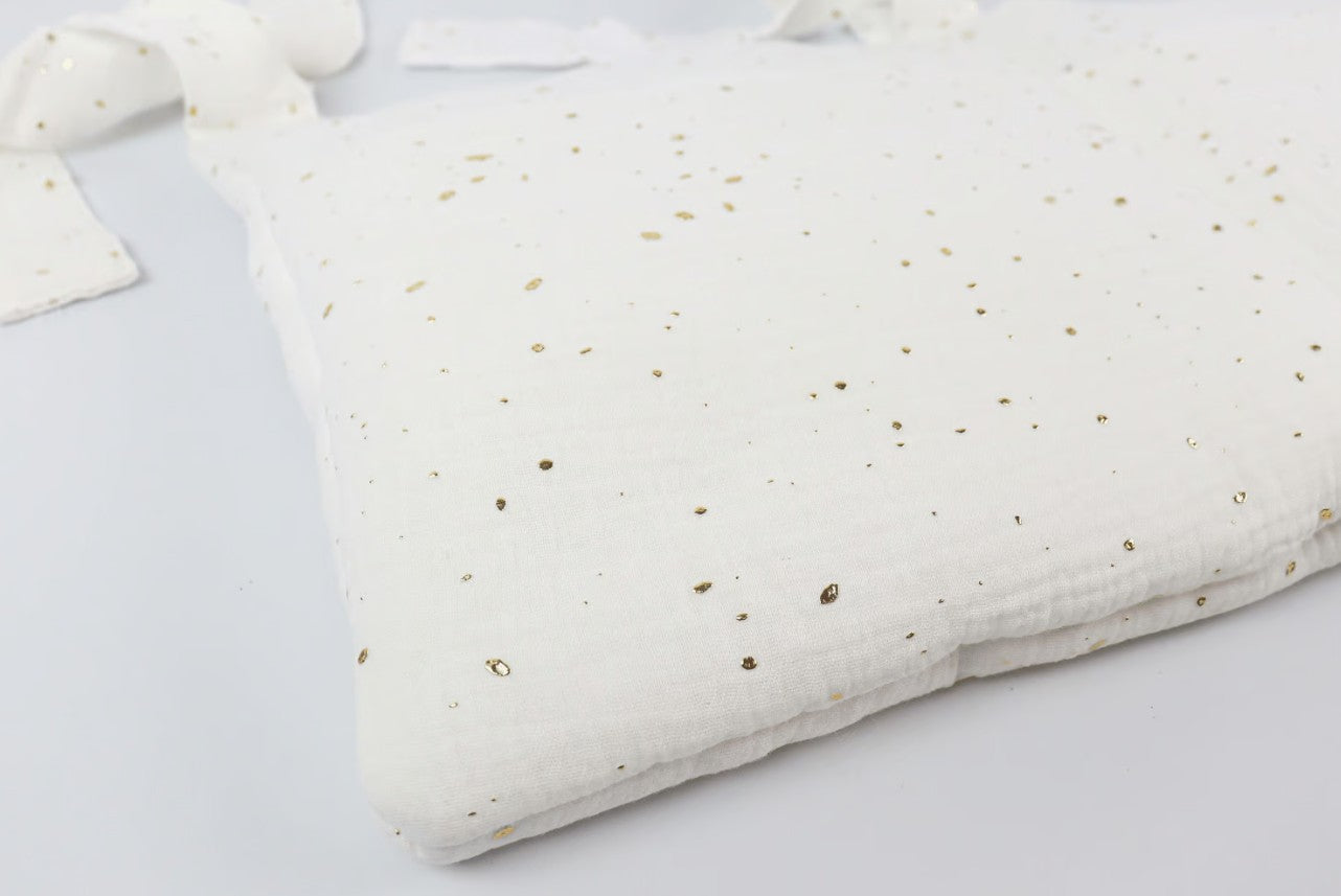 Organisateur de lit pour bébé – Pochette de rangement blanche à pois dorés