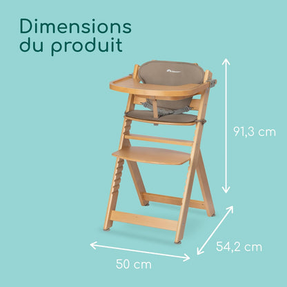 Bebeconfort Timba Chaise Haute Évolutive avec Coussin – Bois Naturel/Beige, 6 Mois à 10 Ans