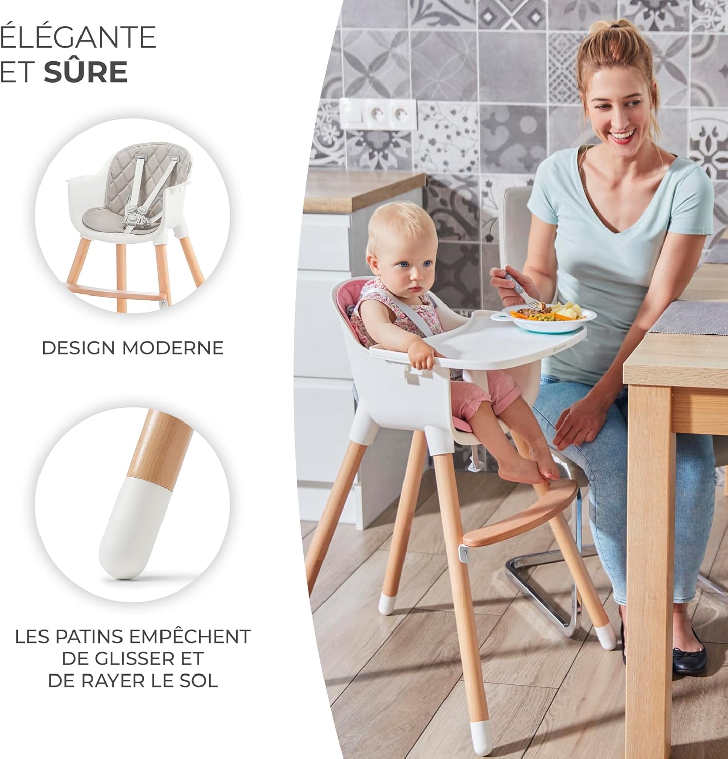 Kinderkraft SIENNA Chaise Haute Bébé avec Plateau et Repose-Pieds – Gris, jusqu’à 20 kg