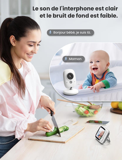 GHB Babyphone Vidéo 3.2" avec Caméra, Vision Nocturne & Audio Bidirectionnel – 720p