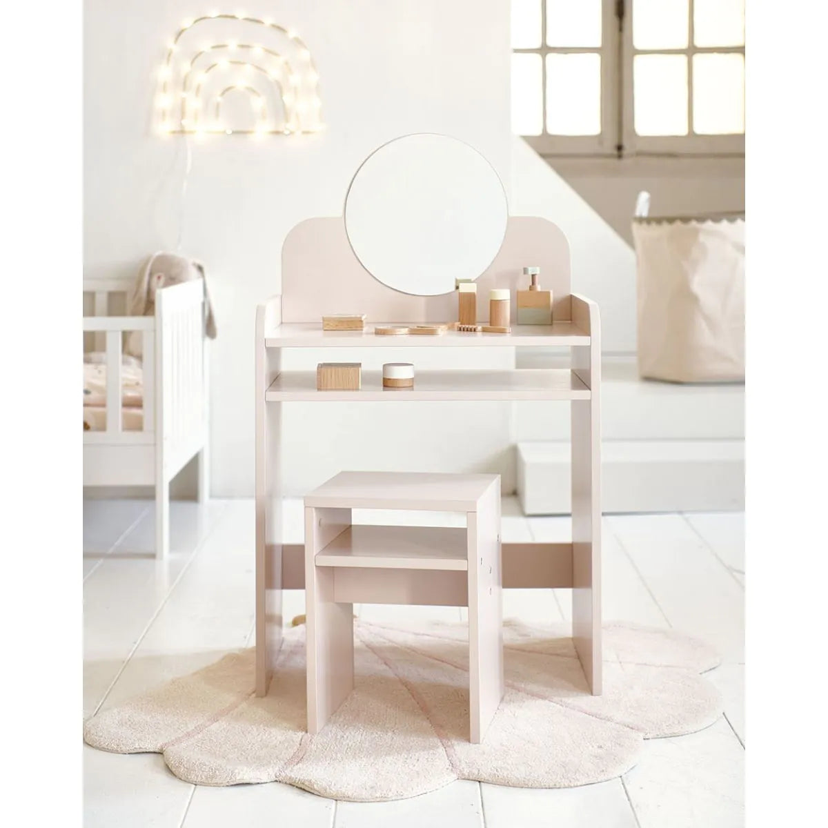 Coiffeuse pour Enfant en Bois avec Chaise Incluse – Couleur Rose