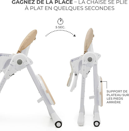 Kinderkraft TUMMIE Chaise Haute Bébé 2 en 1 Inclinable avec Jouets – Beige