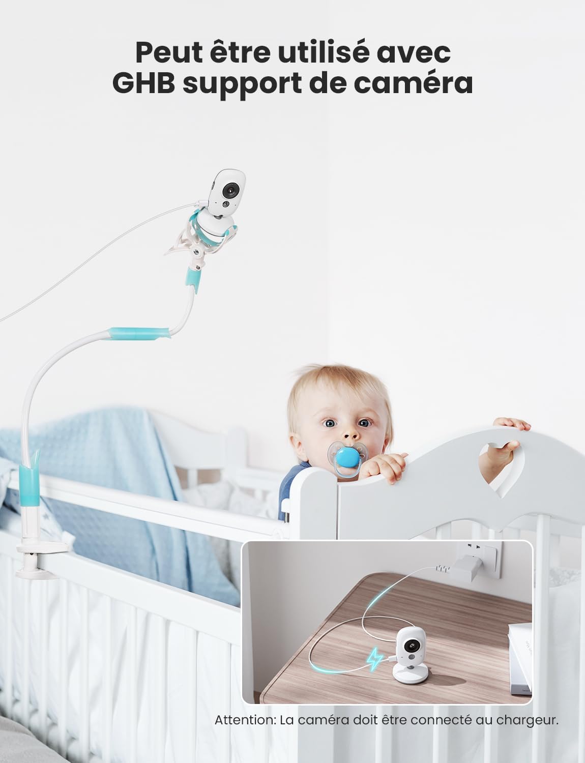 GHB Babyphone Vidéo 3.2" avec Caméra, Vision Nocturne & Audio Bidirectionnel – 720p