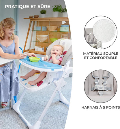 Kinderkraft YUMMY Chaise Haute Bébé Réglable avec Plateau et Repose-Pieds – Gris, jusqu’à 15 kg