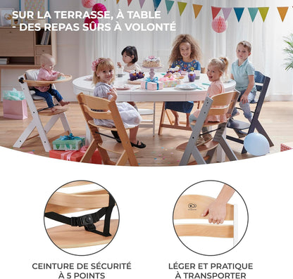 Kinderkraft ENOCK Chaise Haute Bébé Évolutive 3 en 1 avec Plateau – Bois Naturel