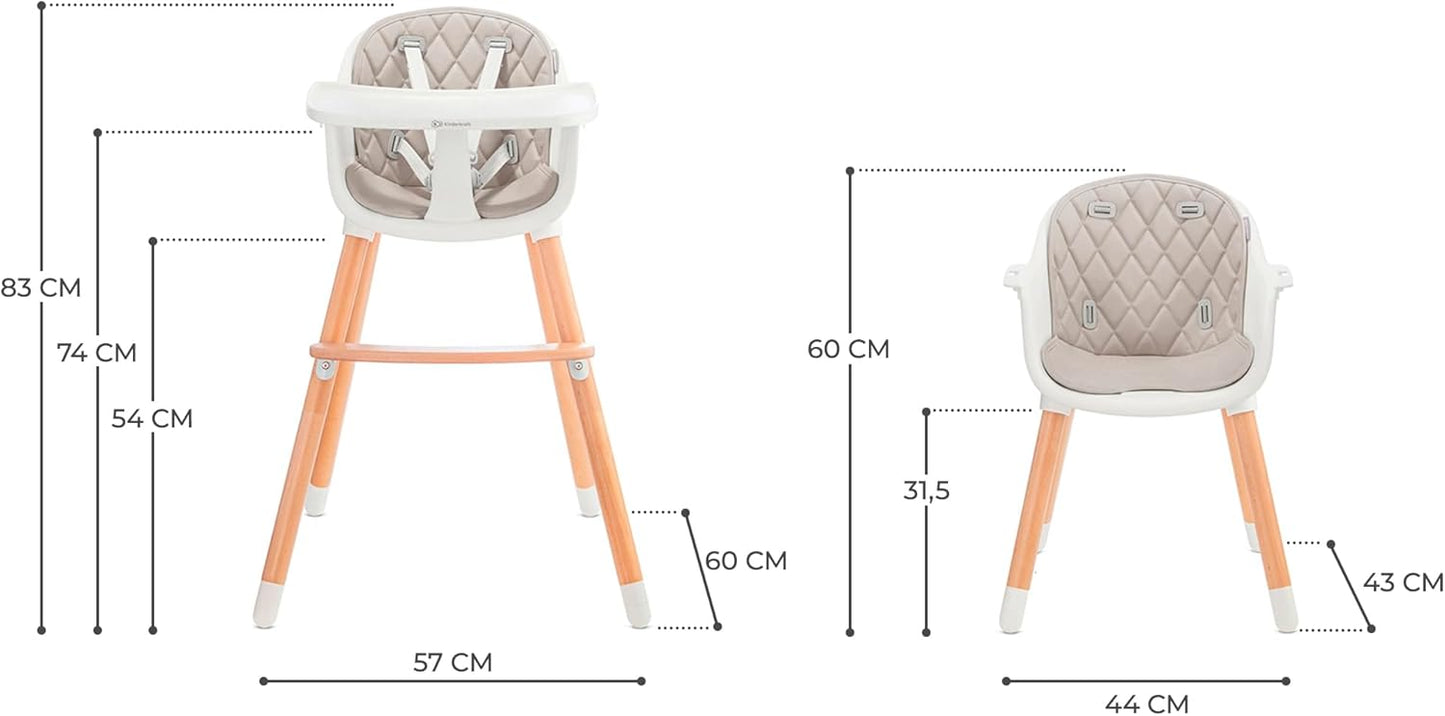 Kinderkraft SIENNA Chaise Haute Bébé avec Plateau et Repose-Pieds – Gris, jusqu’à 20 kg
