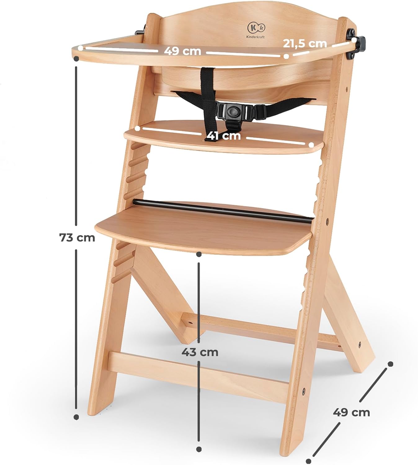 Kinderkraft ENOCK Chaise Haute Bébé Évolutive 3 en 1 avec Plateau – Bois Naturel