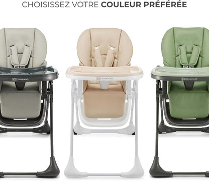 Kinderkraft TUMMIE Chaise Haute Bébé 2 en 1 Inclinable avec Jouets – Beige